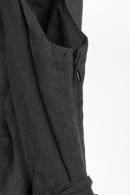 Sarah Pacini Grey Linen Tie-Waist Sleeveless Midi Dress