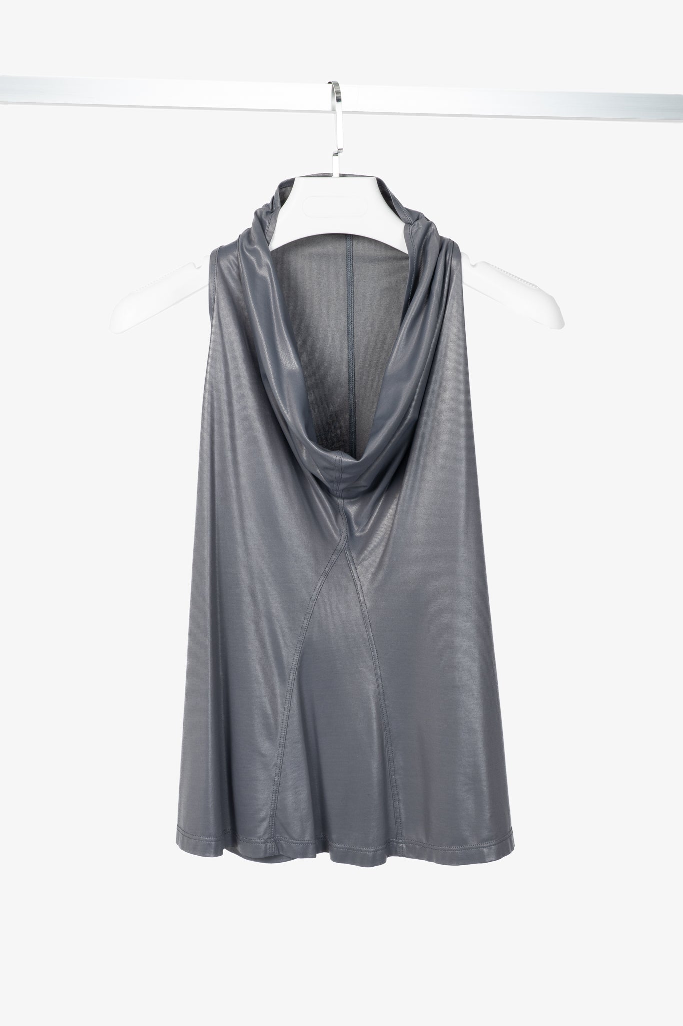 Sarah Pacini Shiny Grey Jersey Cowl Tank