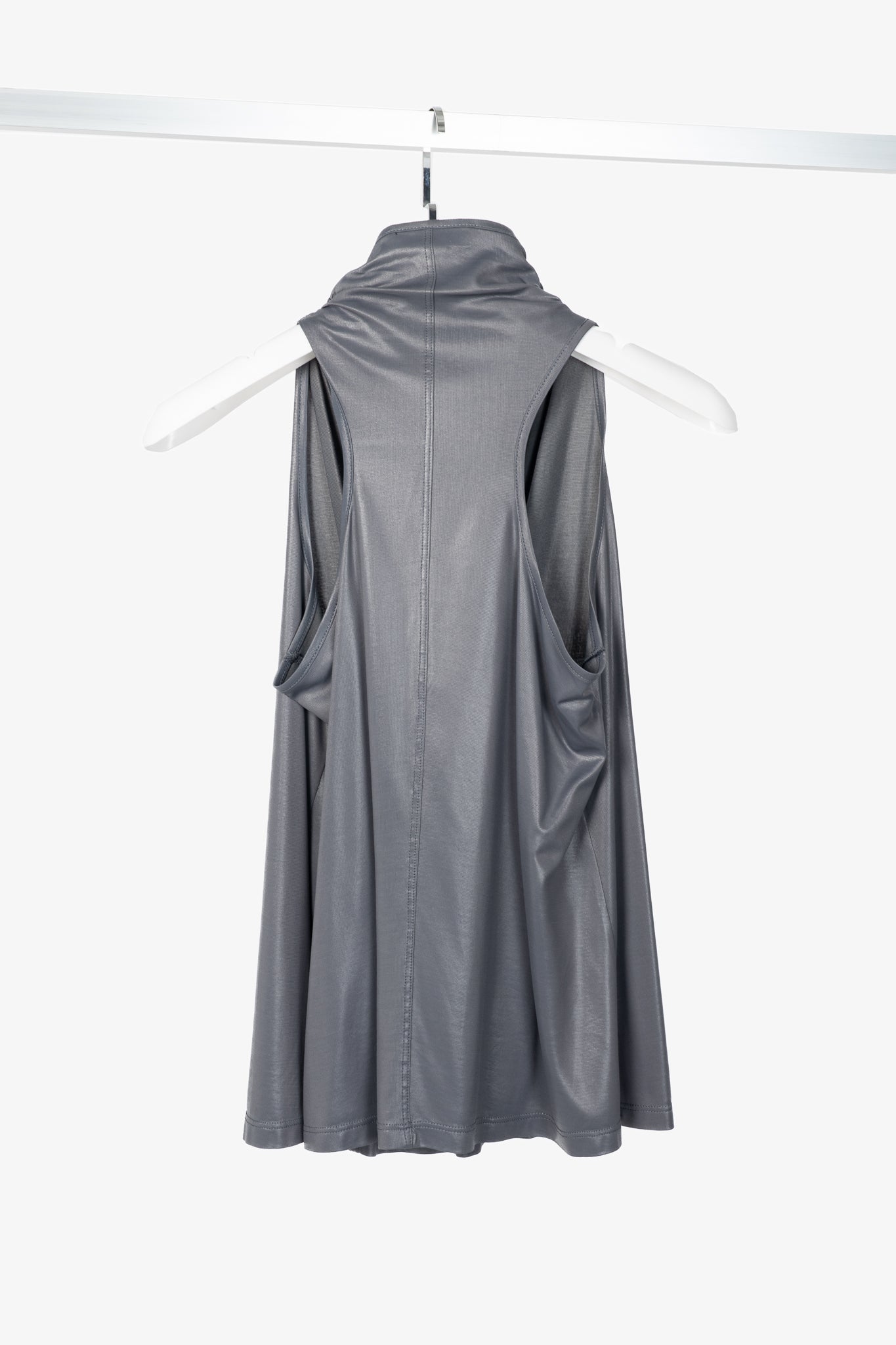 Sarah Pacini Shiny Grey Jersey Cowl Tank
