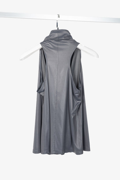 Sarah Pacini Shiny Grey Jersey Cowl Tank