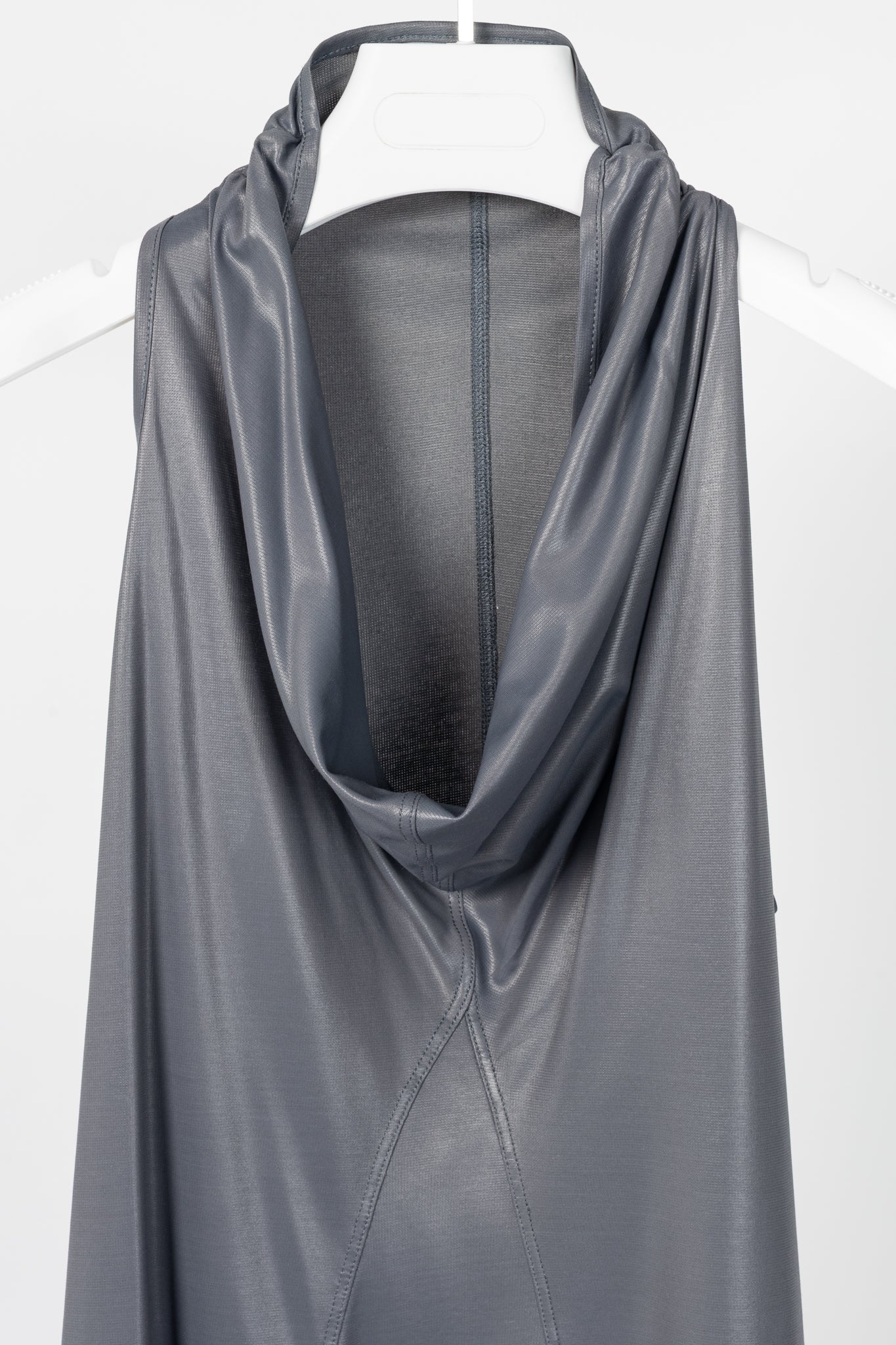 Sarah Pacini Shiny Grey Jersey Cowl Tank