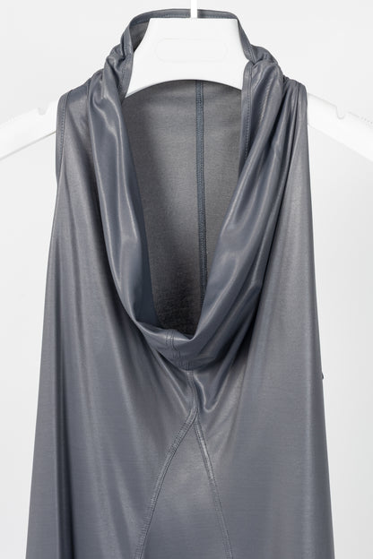 Sarah Pacini Shiny Grey Jersey Cowl Tank