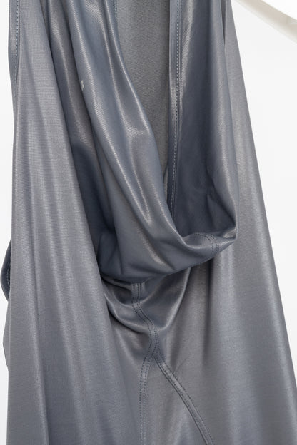 Sarah Pacini Shiny Grey Jersey Cowl Tank