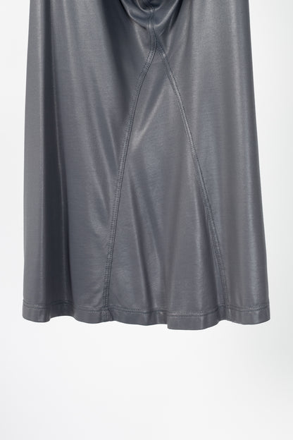 Sarah Pacini Shiny Grey Jersey Cowl Tank