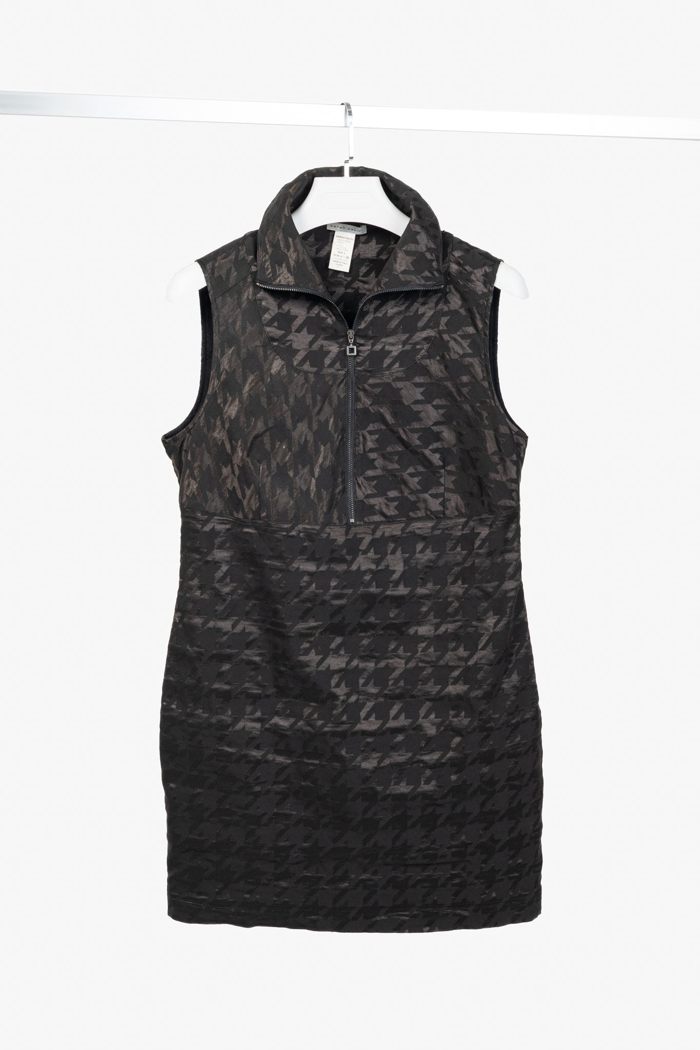 Sarah Pacini Black Metallic-Houndstooth High-Neck Mini Dress
