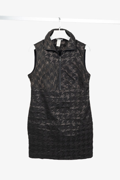 Sarah Pacini Black Metallic-Houndstooth High-Neck Mini Dress