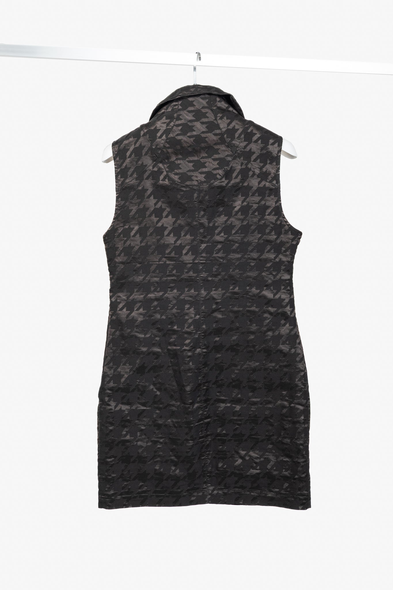 Sarah Pacini Black Metallic-Houndstooth High-Neck Mini Dress