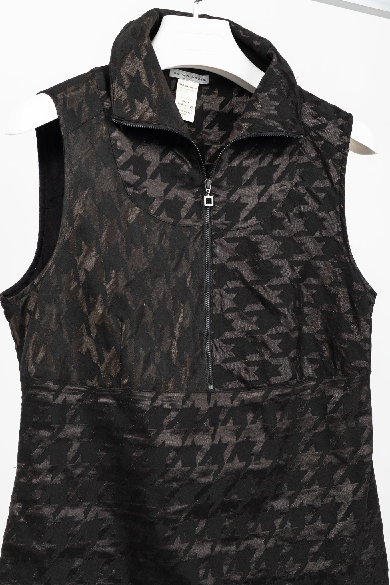 Sarah Pacini Black Metallic-Houndstooth High-Neck Mini Dress
