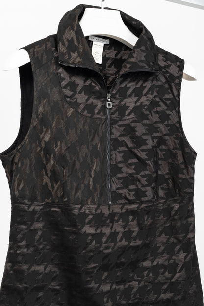 Sarah Pacini Black Metallic-Houndstooth High-Neck Mini Dress