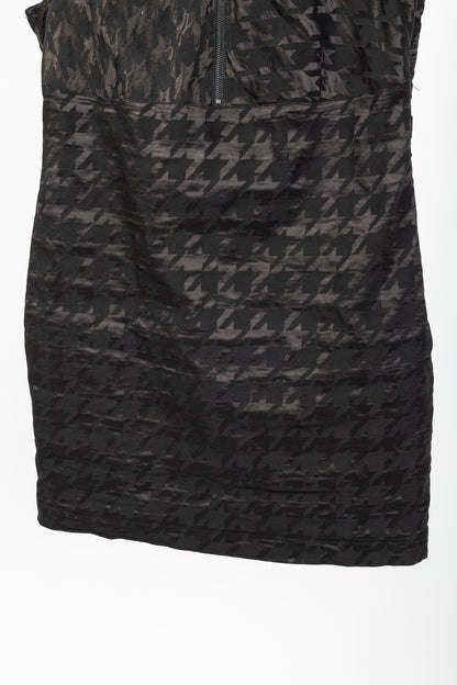 Sarah Pacini Black Metallic-Houndstooth High-Neck Mini Dress