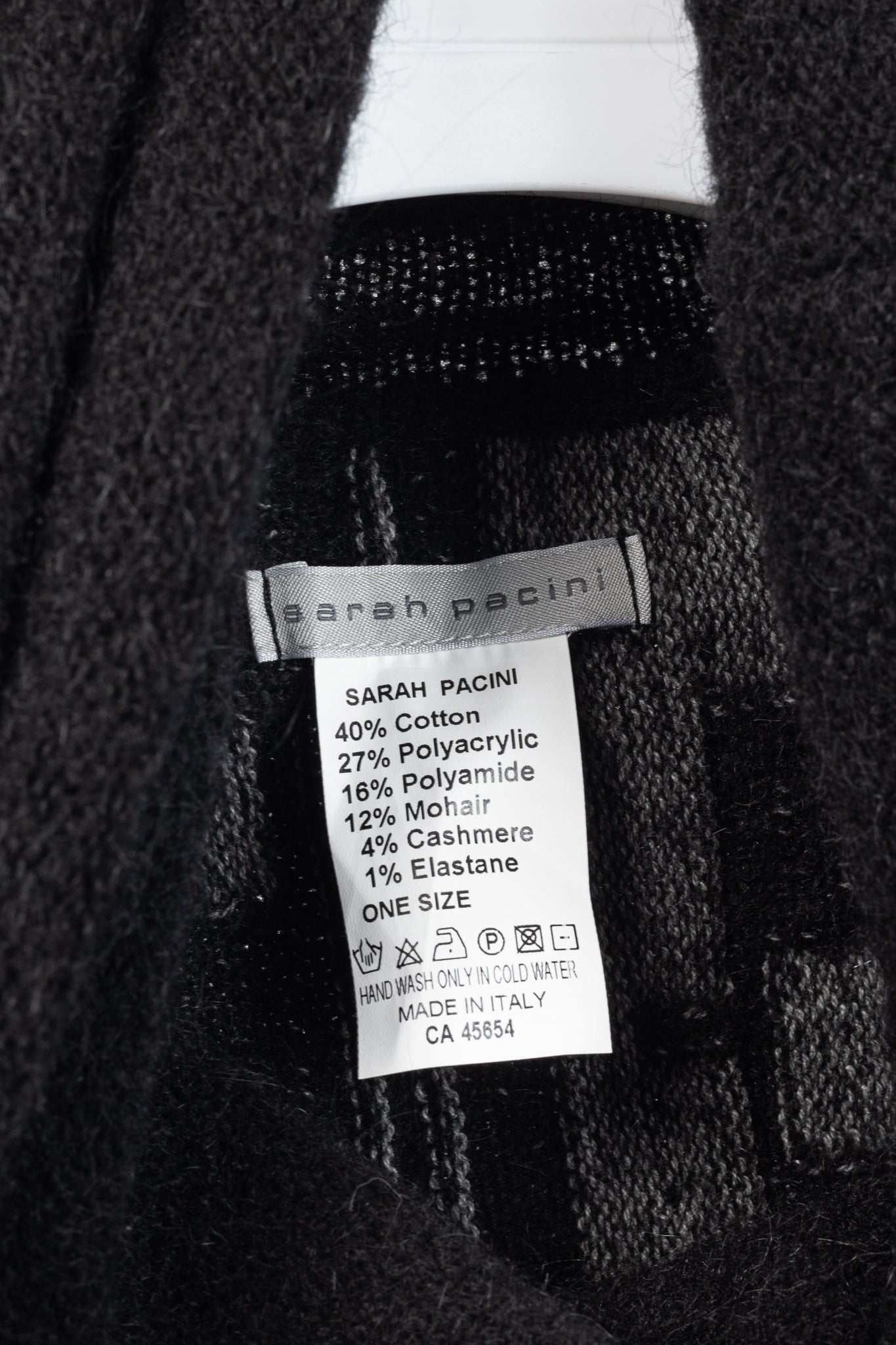 Sarah Pacini Grey & Black Geometric-Knit Cowl-Neck Poncho