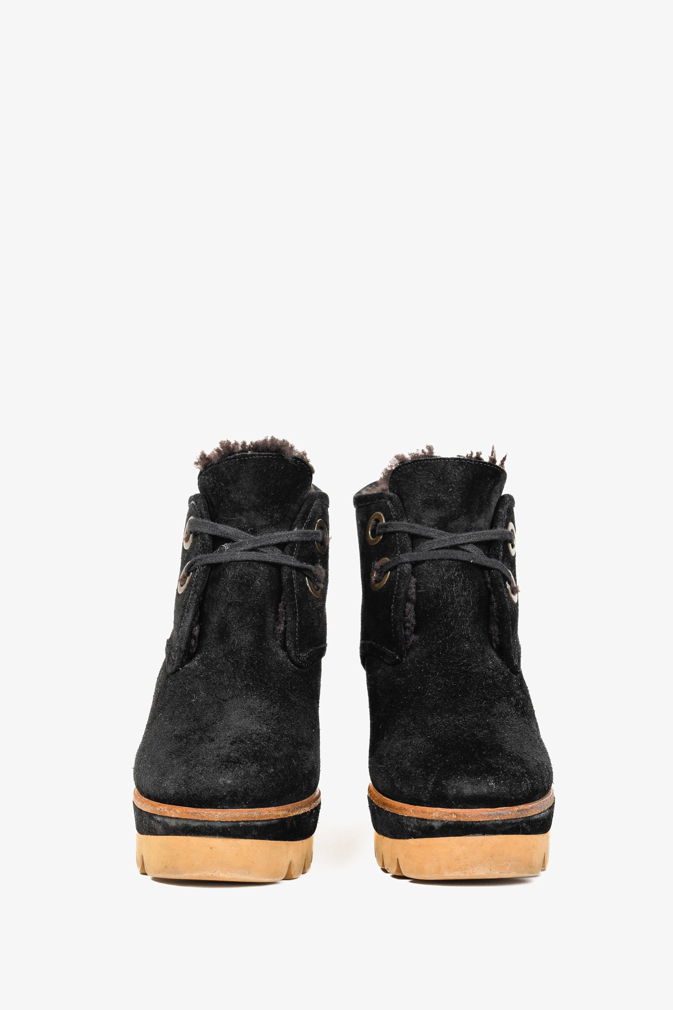 See by Chloe Ethel Black Shearling-Lined Suede Wedge Desert Booties