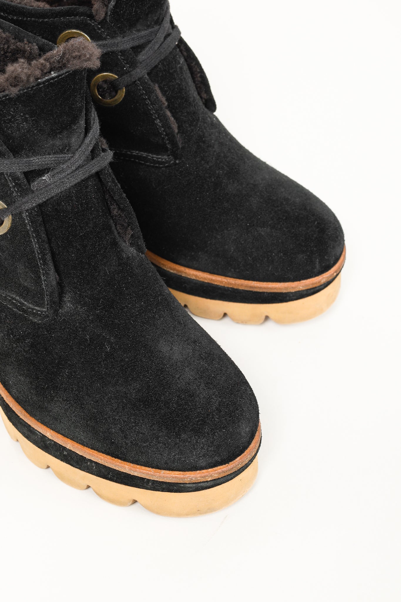 See by Chloe Ethel Black Shearling-Lined Suede Wedge Desert Booties