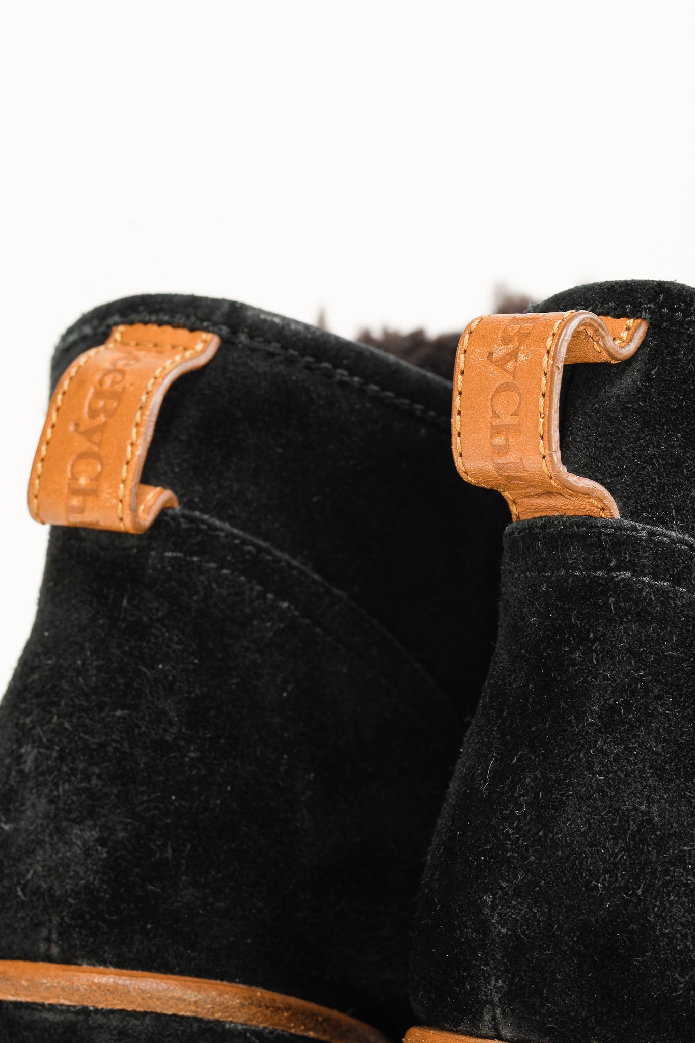 See by Chloe Ethel Black Shearling-Lined Suede Wedge Desert Booties