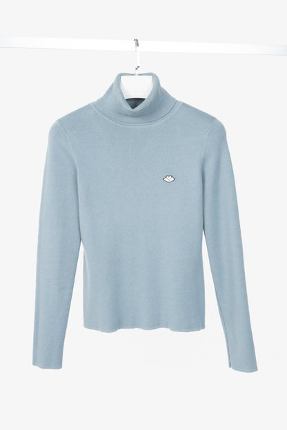 See by Chloe Dusty Blue Cotton & Wool Bisou Turtleneck