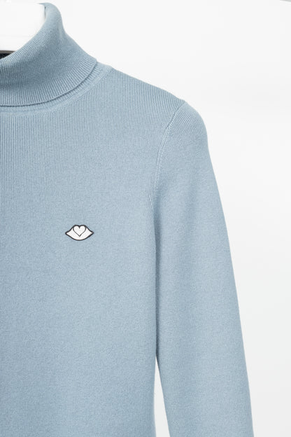 See by Chloe Dusty Blue Cotton & Wool Bisou Turtleneck