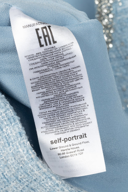 Self-Portrait SS24 Blue Sequin Boucle Feather Mini Dress