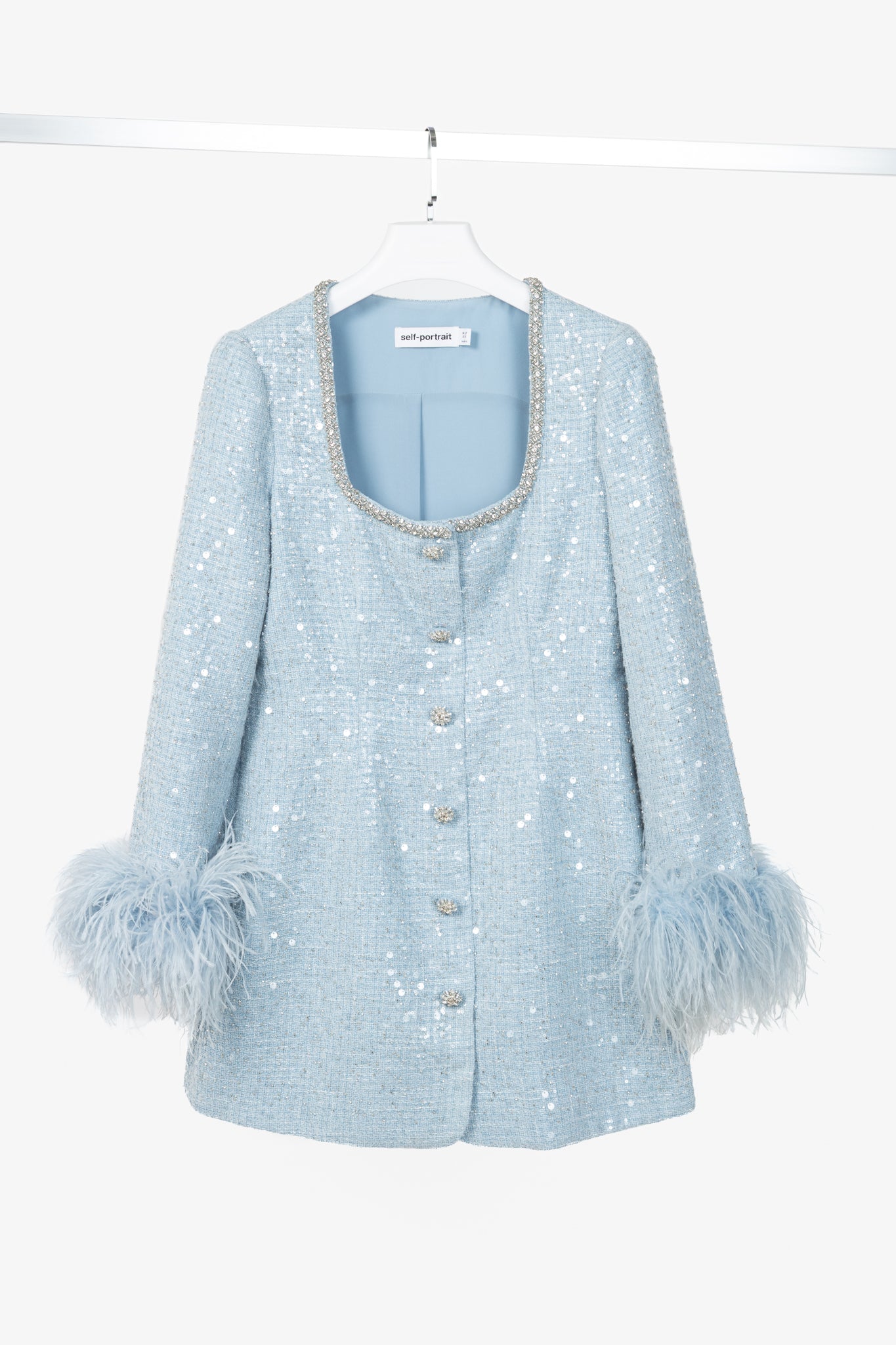 Self-Portrait SS24 Blue Sequin Boucle Feather Mini Dress