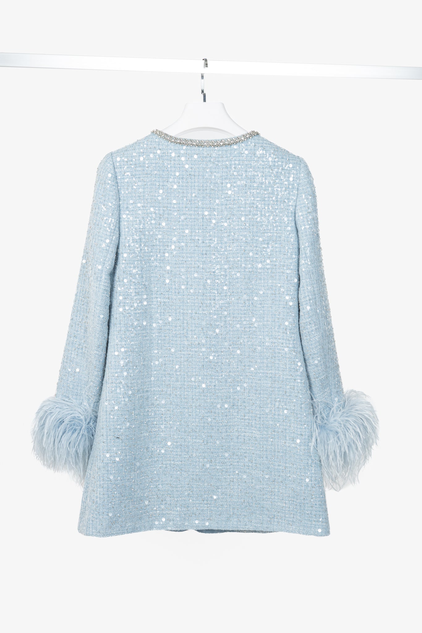 Self-Portrait SS24 Blue Sequin Boucle Feather Mini Dress