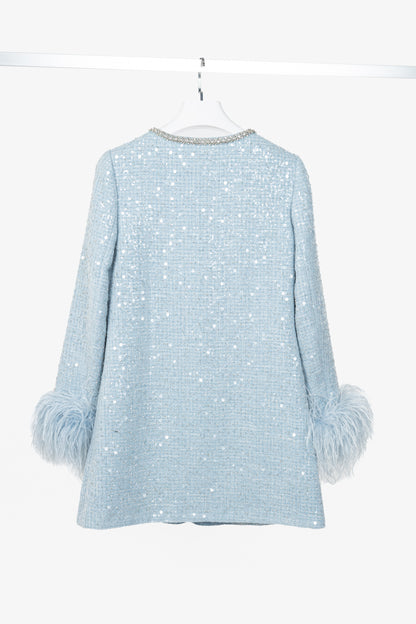 Self-Portrait SS24 Blue Sequin Boucle Feather Mini Dress