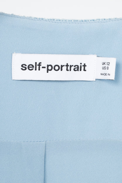 Self-Portrait SS24 Blue Sequin Boucle Feather Mini Dress