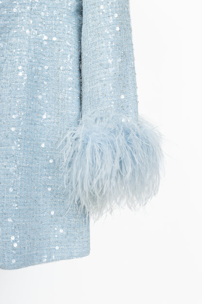 Self-Portrait SS24 Blue Sequin Boucle Feather Mini Dress