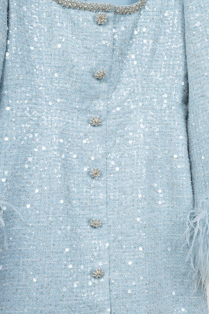 Self-Portrait SS24 Blue Sequin Boucle Feather Mini Dress