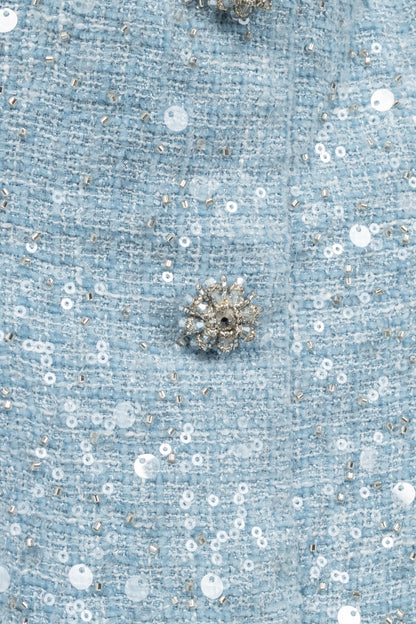 Self-Portrait SS24 Blue Sequin Boucle Feather Mini Dress