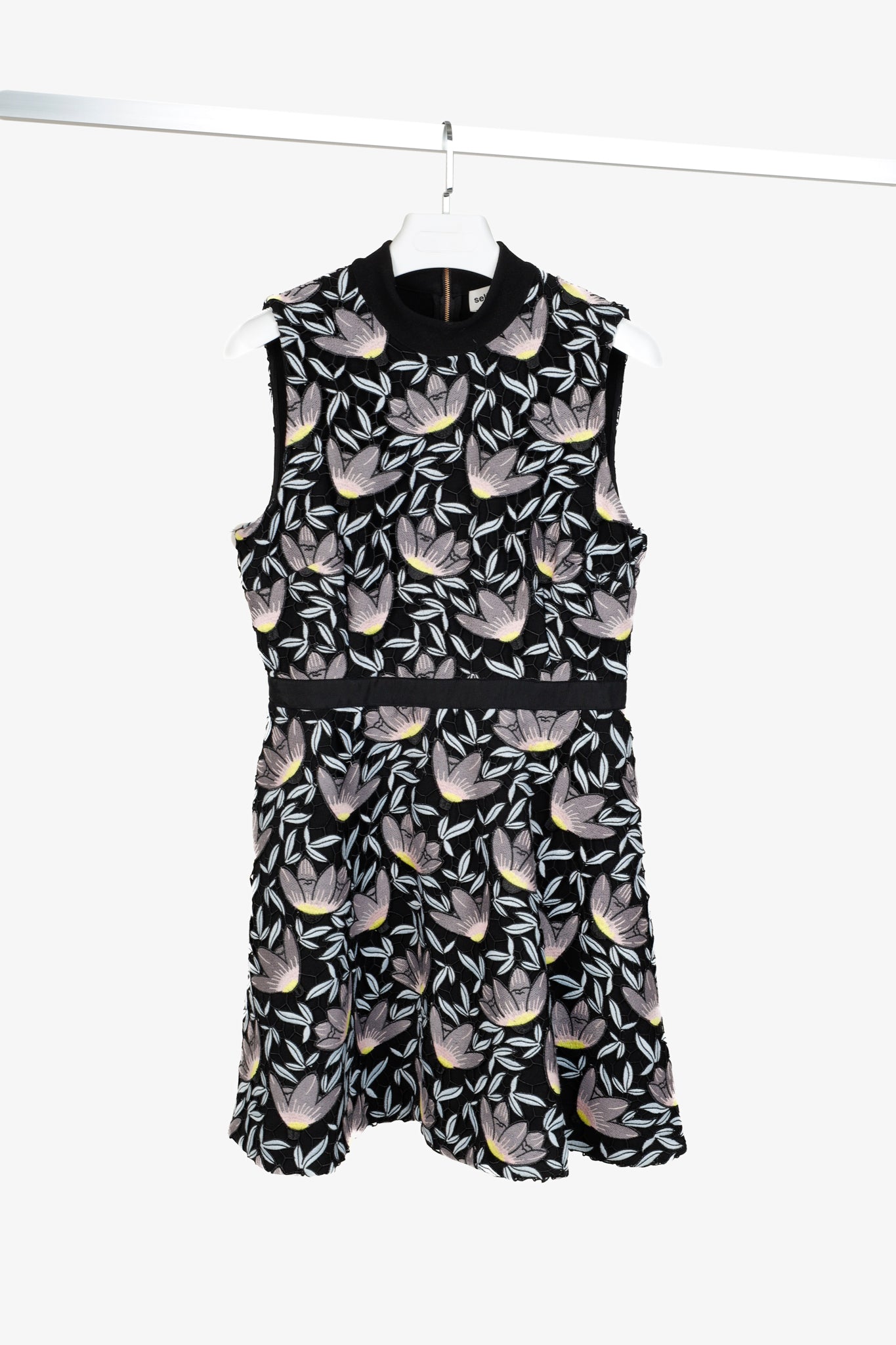 Self-Portrait Resort 2017 Black Blue Peony Floral Lace Sleeveless Dress