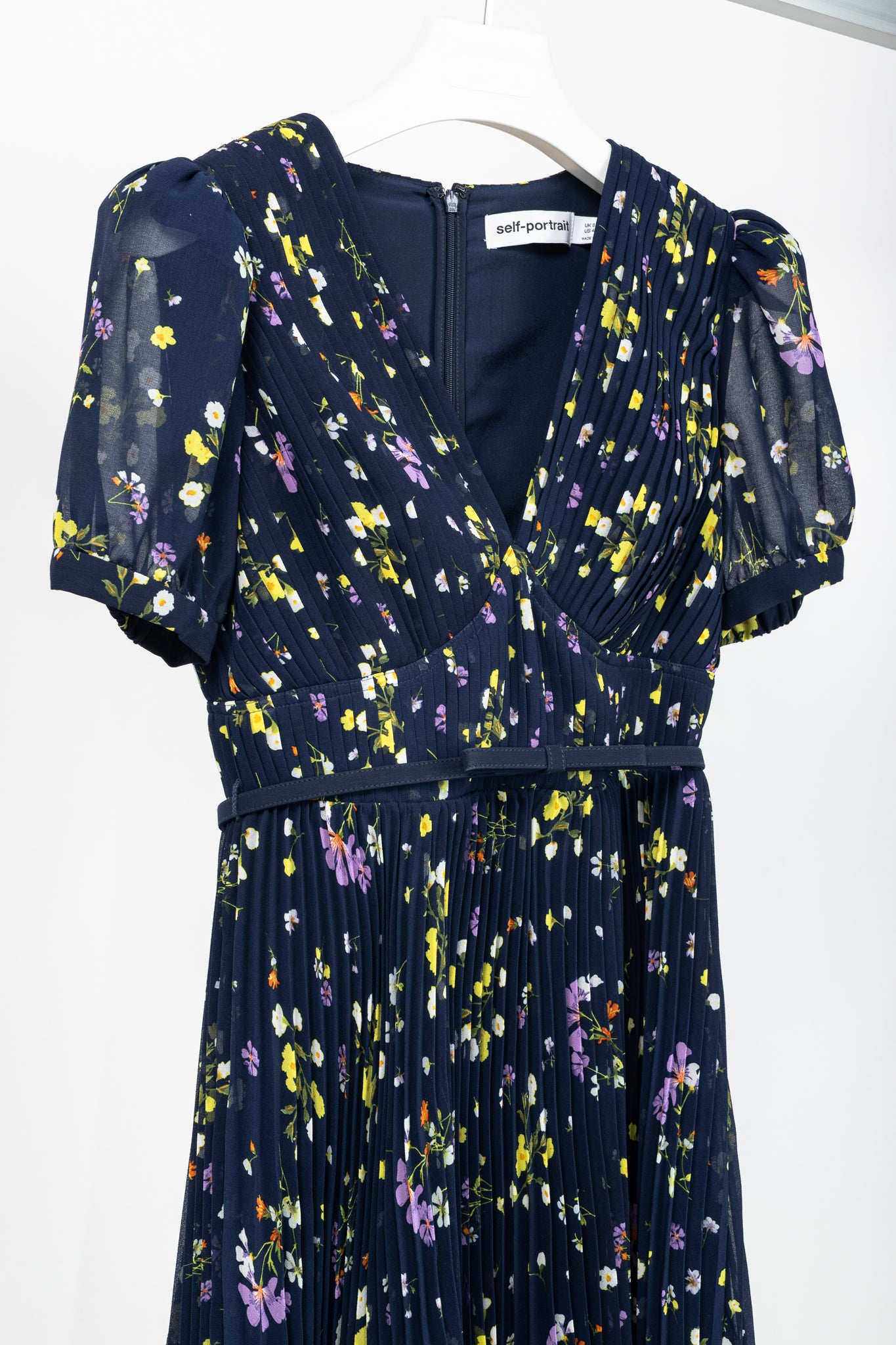 Self-Portrait SS/24 Navy Floral Chiffon Mini Dress