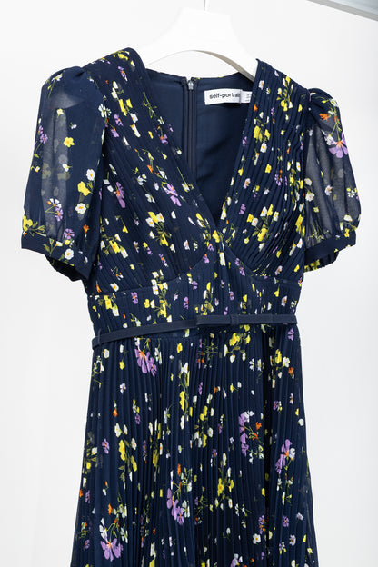 Self-Portrait SS/24 Navy Floral Chiffon Mini Dress