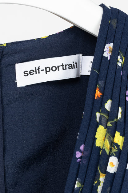 Self-Portrait SS/24 Navy Floral Chiffon Mini Dress