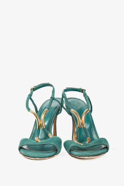 Sergio Rossi Twist Radiant Green Goat Suede Sandals