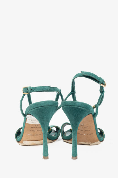 Sergio Rossi Twist Radiant Green Goat Suede Sandals