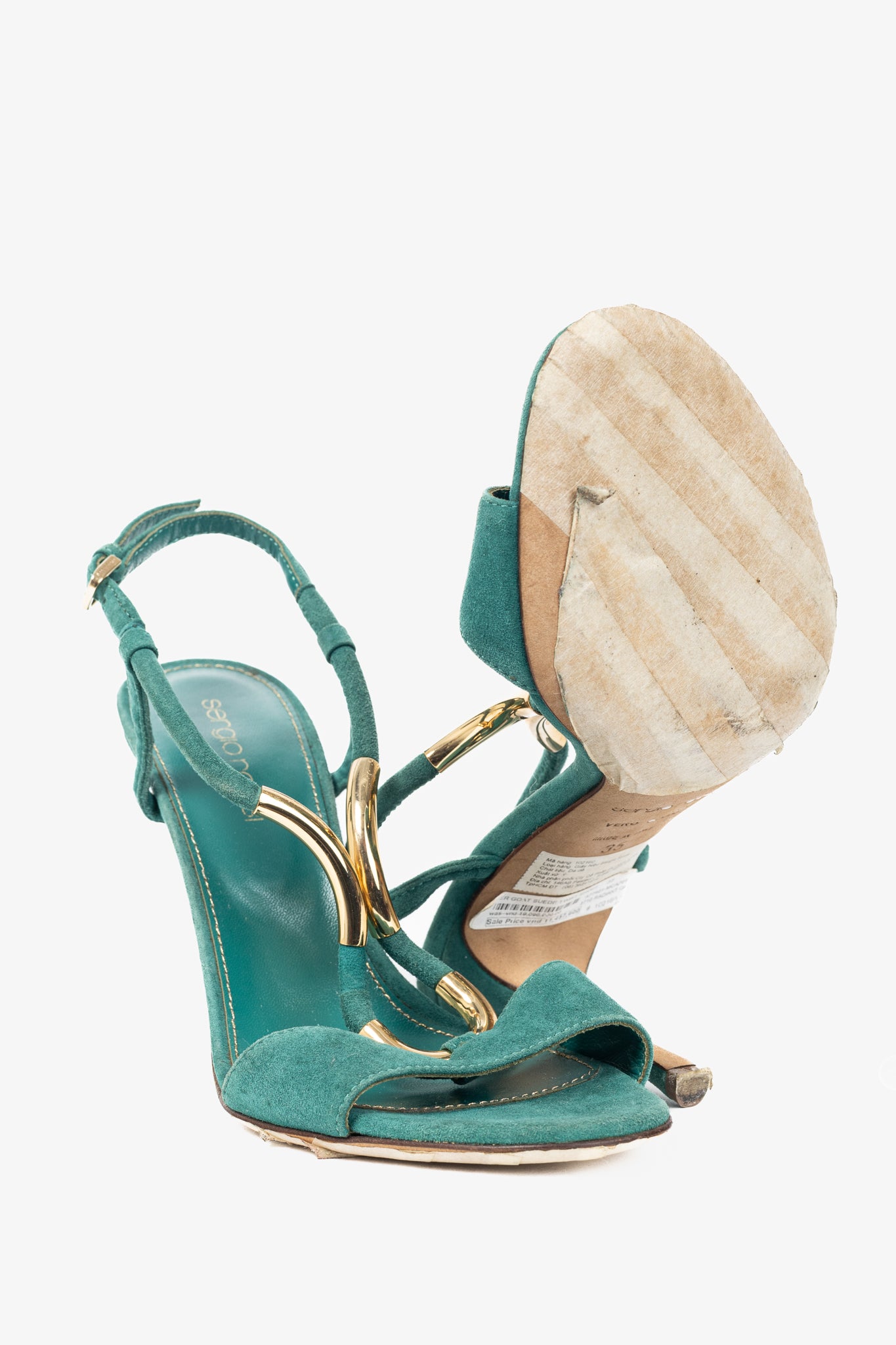 Sergio Rossi Twist Radiant Green Goat Suede Sandals