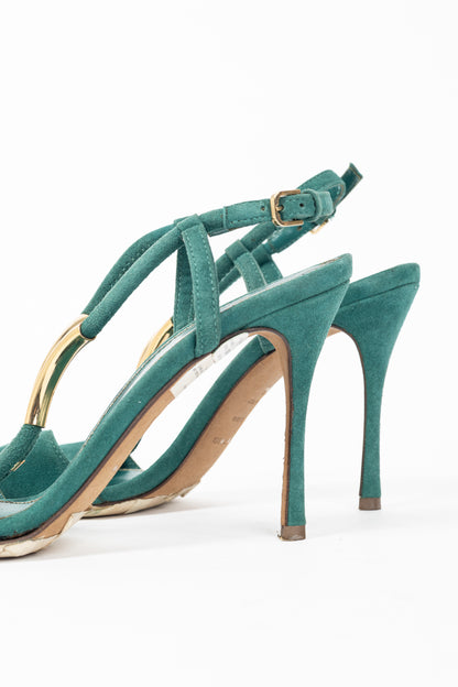 Sergio Rossi Twist Radiant Green Goat Suede Sandals