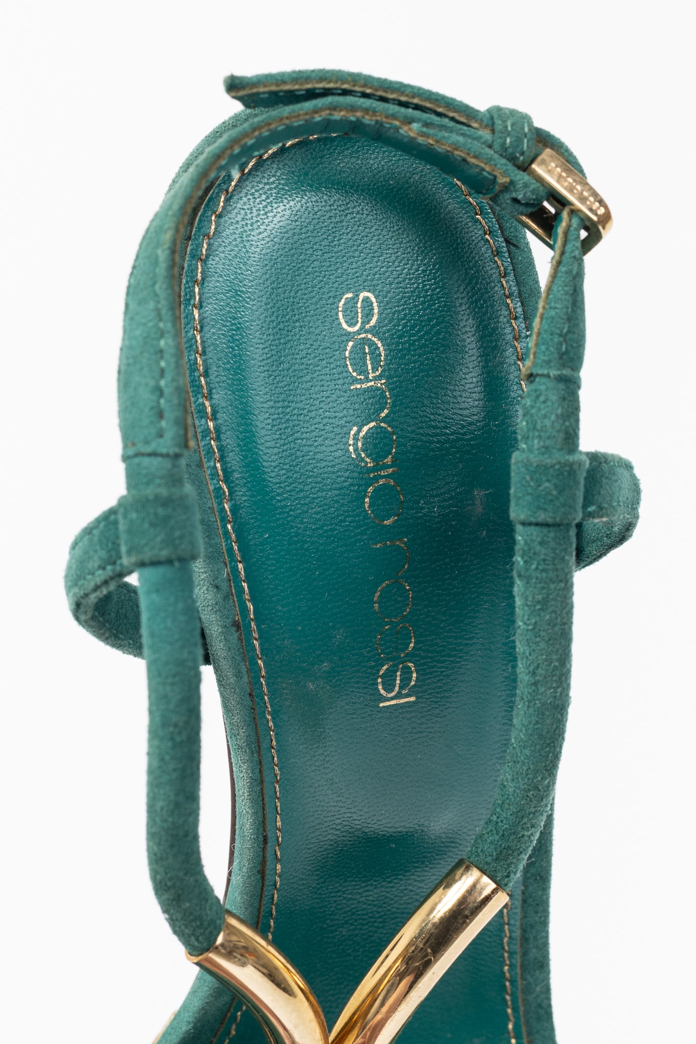 Sergio Rossi Twist Radiant Green Goat Suede Sandals