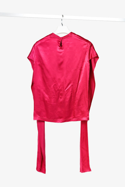 Sies Marjan Pink Viscose-Satin Open-Sleeve Blouse