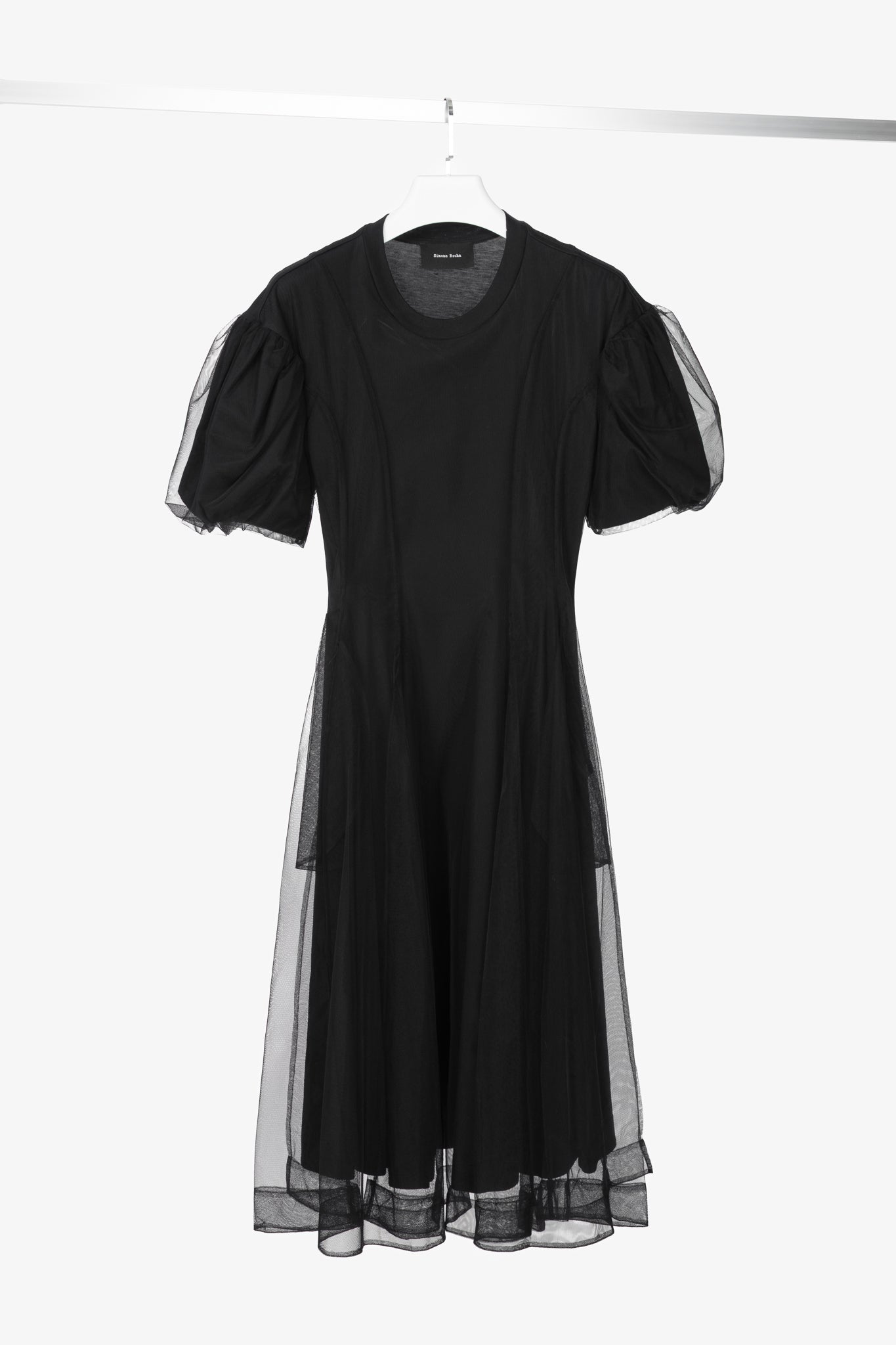 Simone Rocha Black Cotton Tulle-Overlay A-Line Midi Dress