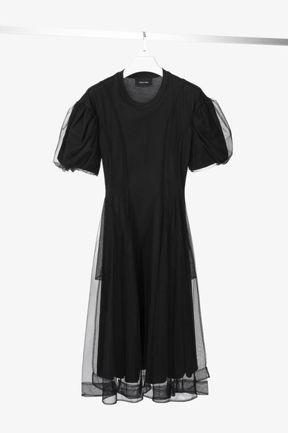 Simone Rocha Black Cotton Tulle-Overlay A-Line Midi Dress