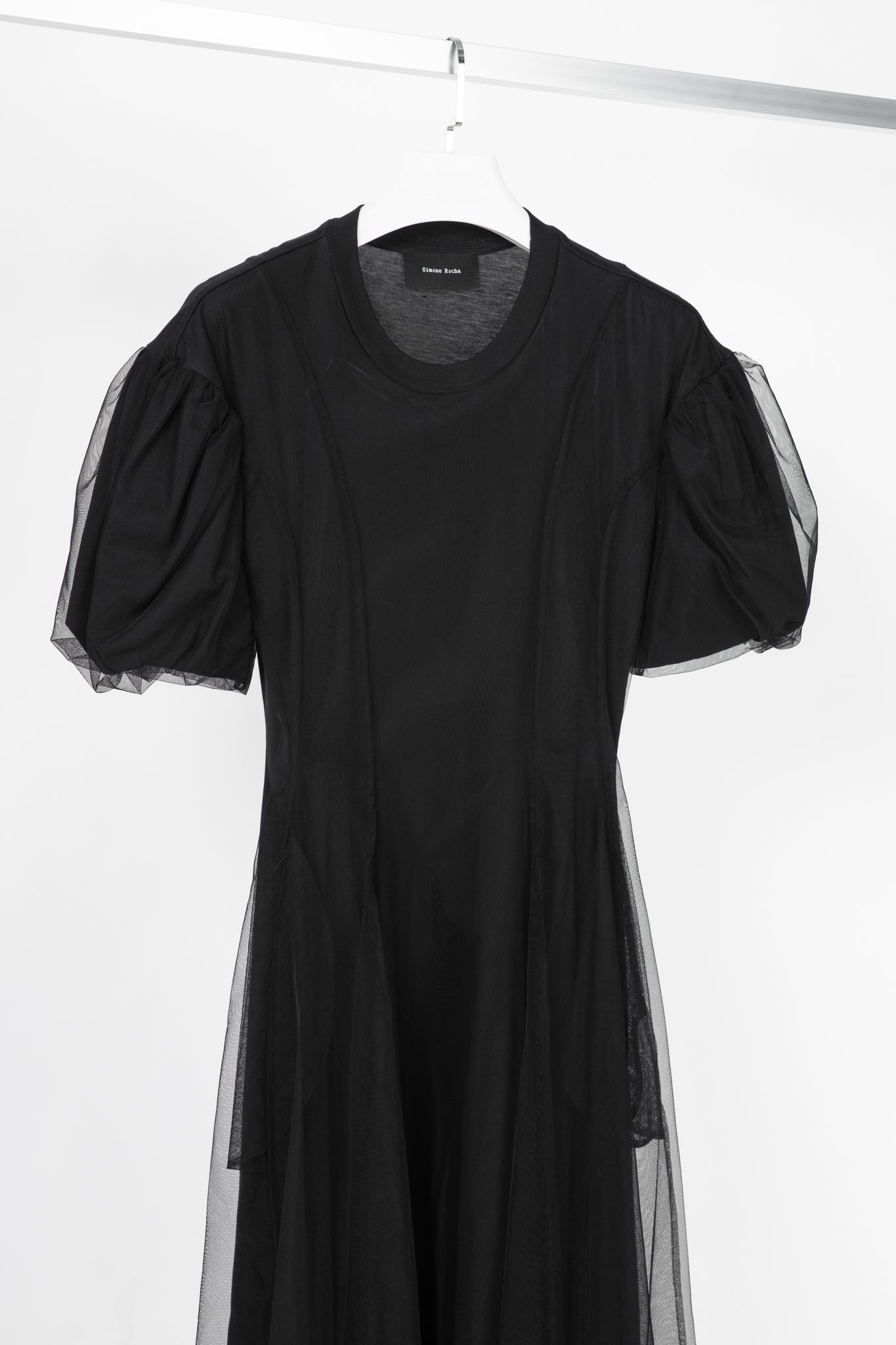 Simone Rocha Black Cotton Tulle-Overlay A-Line Midi Dress