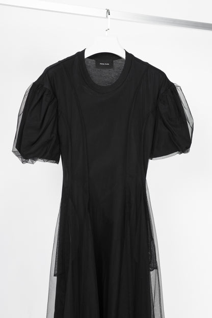 Simone Rocha Black Cotton Tulle-Overlay A-Line Midi Dress