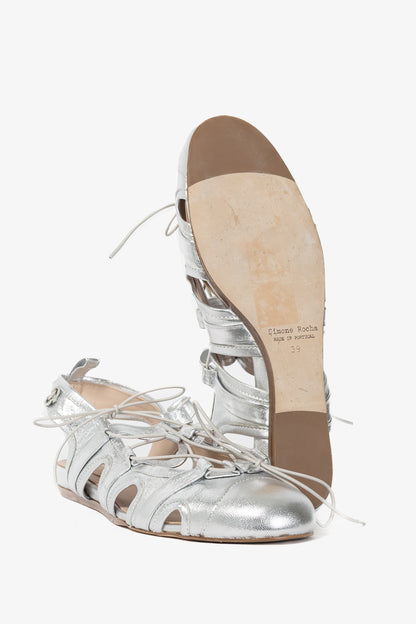 Simone Rocha Silver Sporty Lace-Up Ballet Flats
