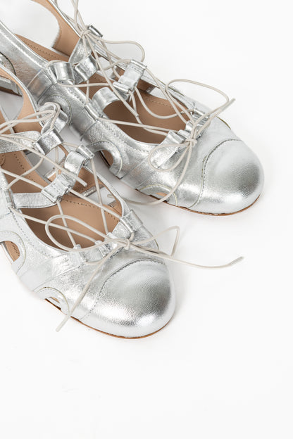 Simone Rocha Silver Sporty Lace-Up Ballet Flats