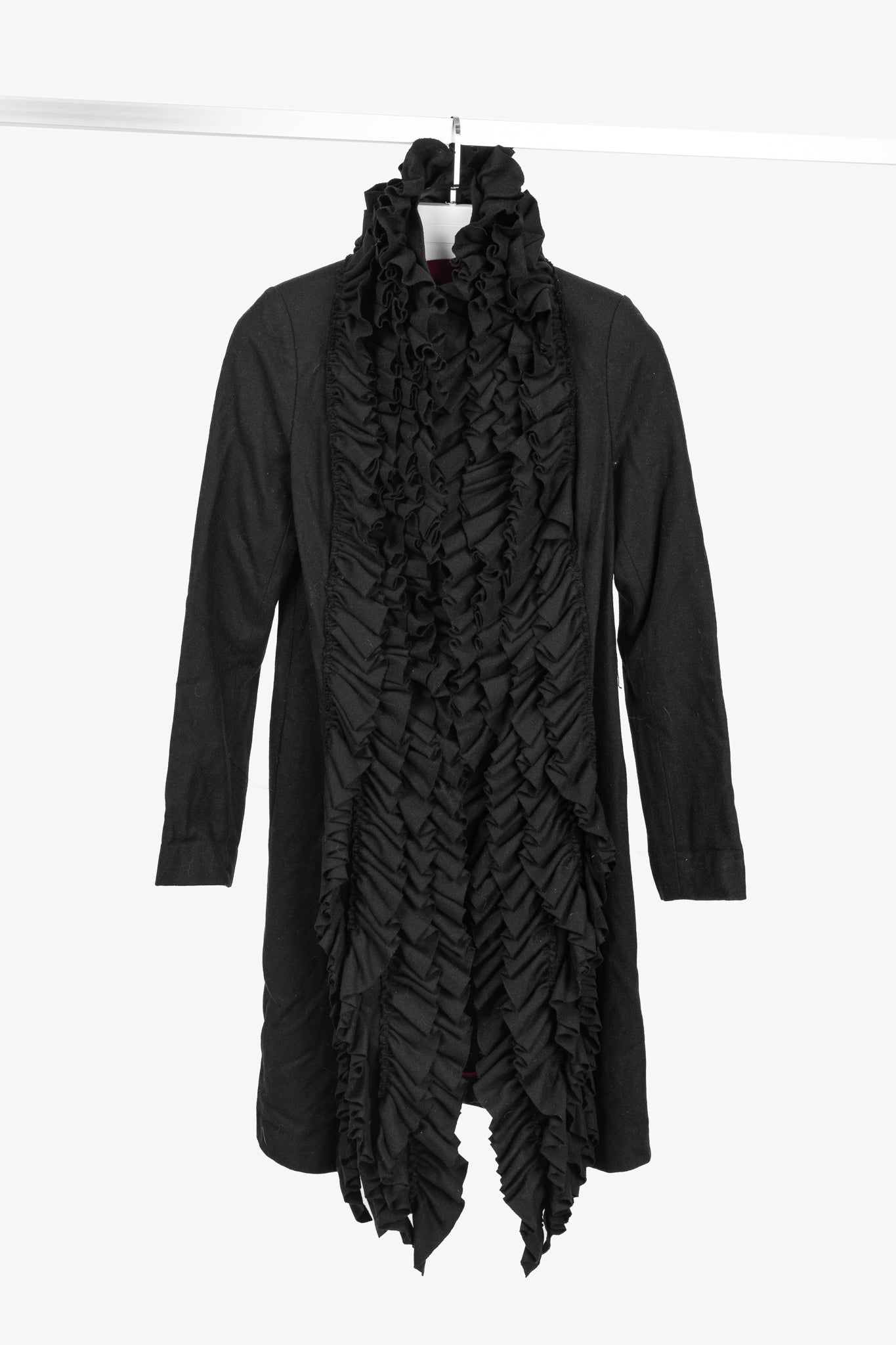 Sinclaire 10 Black Wool Ruffled-Front Coat