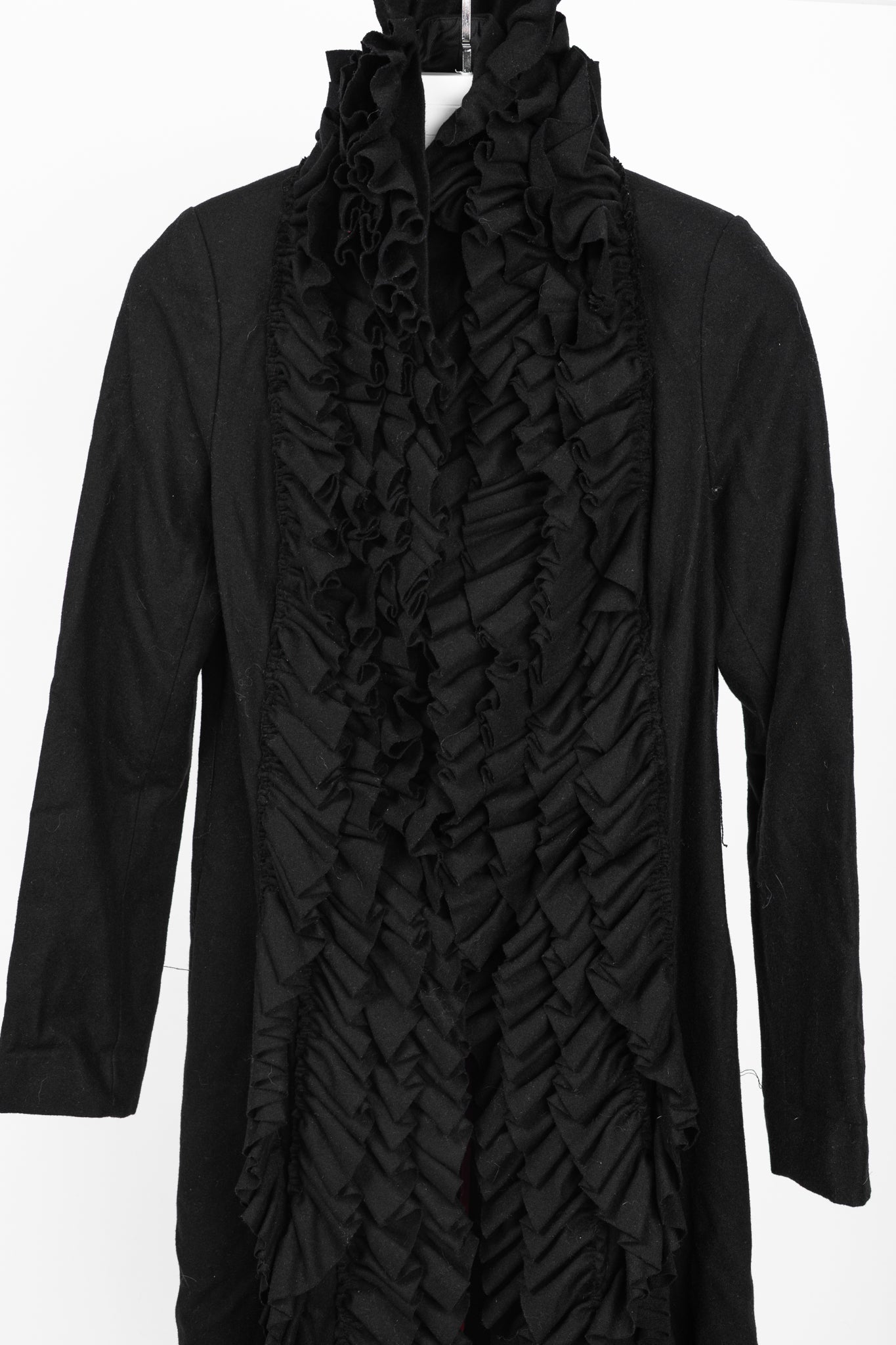 Sinclaire 10 Black Wool Ruffled-Front Coat