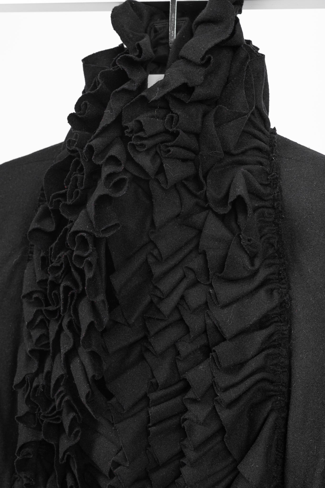 Sinclaire 10 Black Wool Ruffled-Front Coat