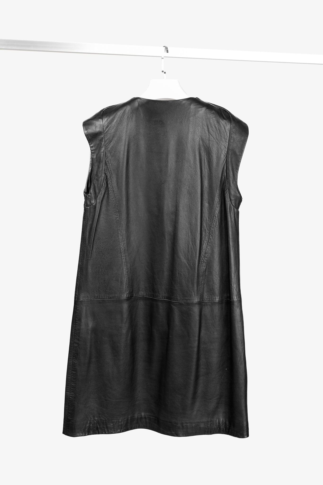 Sita Murt Black Leather Studded Sleeveless Mini Dress