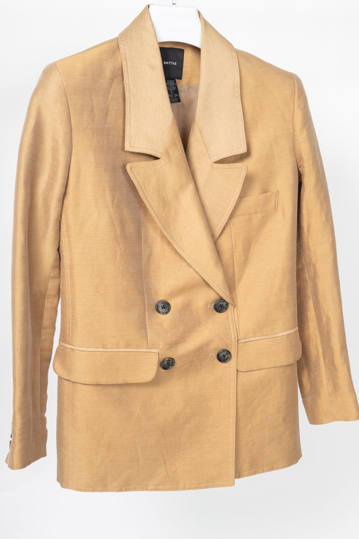 Smythe Tan Herringbone Oversized Double-Breasted Blazer