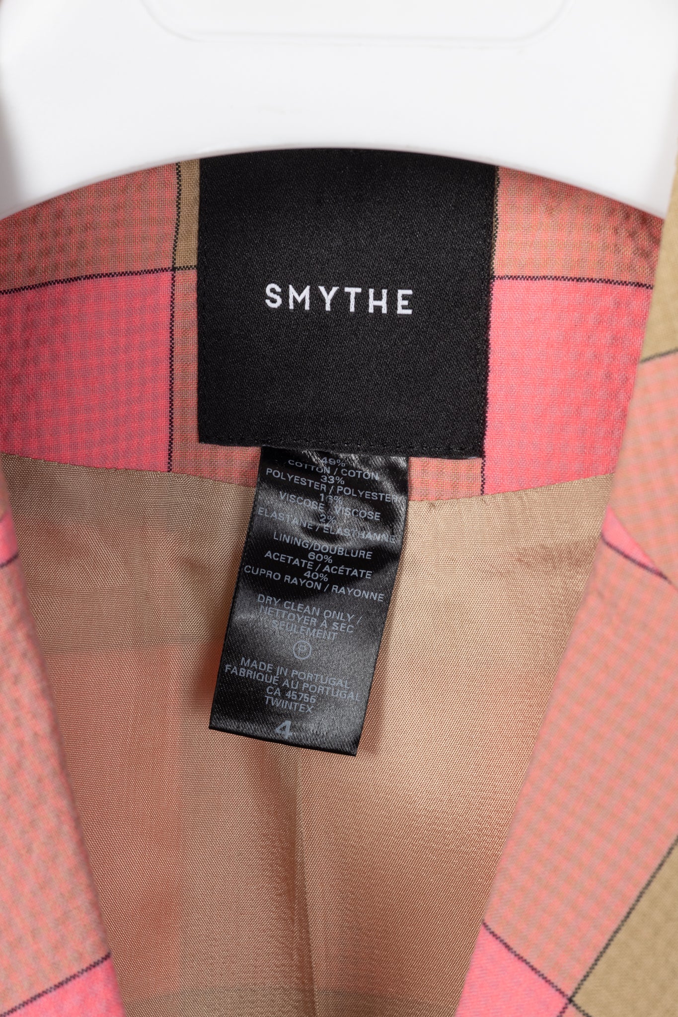 Smythe Pink Check Seersucker Pouf Sleeve One Button Blazer